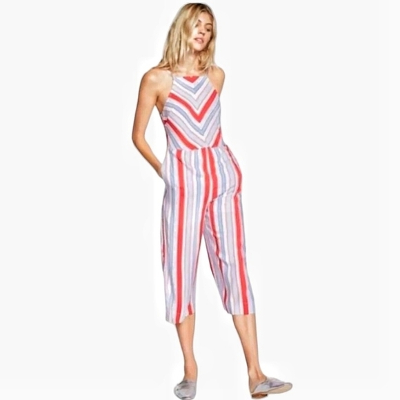 Express - Striped Cropped Jumpsuit - Picture 1 of 16